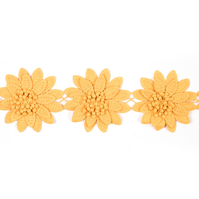 Yellow 3D Floral Lace Trim - 3.75"
