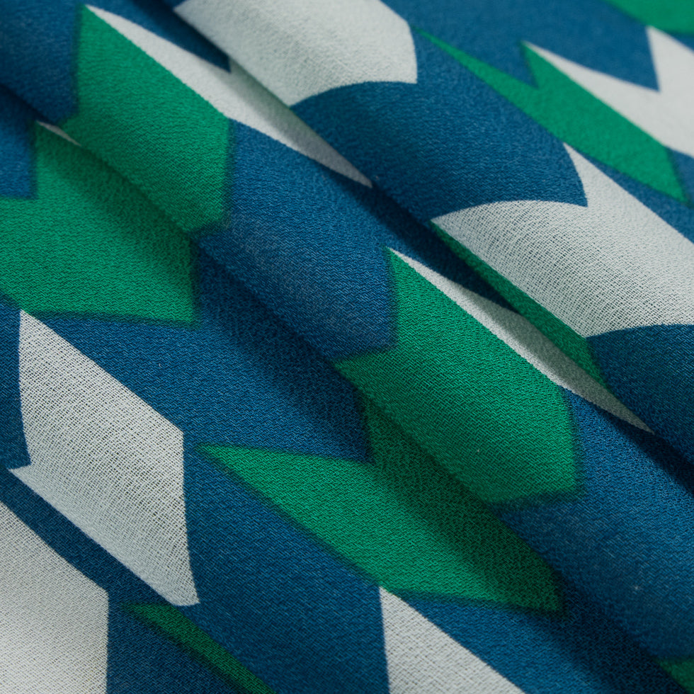 Daphne/Deep Mint/White Striped Chevron Printed Stretch Cotton Voile Folded