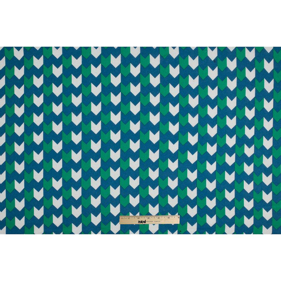 Daphne/Deep Mint/White Striped Chevron Printed Stretch Cotton Voile Full