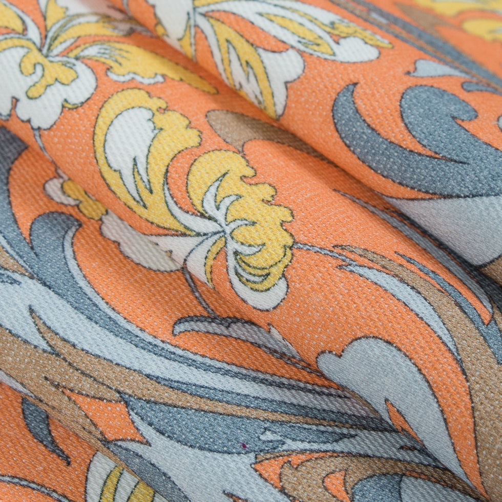 Nectarine/Dusk Blue/Maize Floral Printed Cotton Blend w/ Give Folded