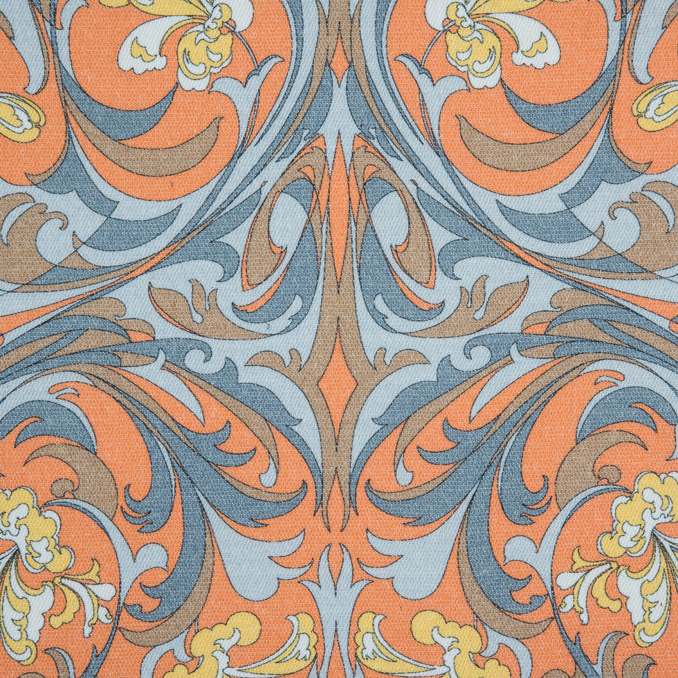 Nectarine/Dusk Blue/Maize Floral Printed Cotton Blend w/ Give