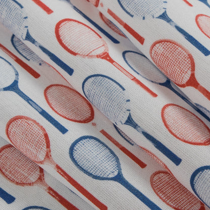 Red/White/Blue Tennis Racquet Printed Organic Cotton Shirting Detail