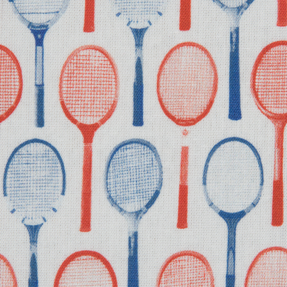 Red/White/Blue Tennis Racquet Printed Organic Cotton Shirting Full
