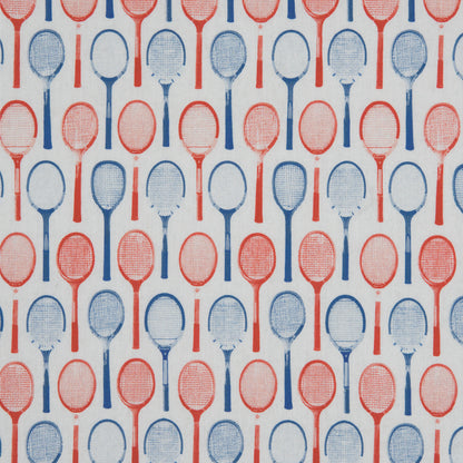 Red/White/Blue Tennis Racquet Printed Organic Cotton Shirting
