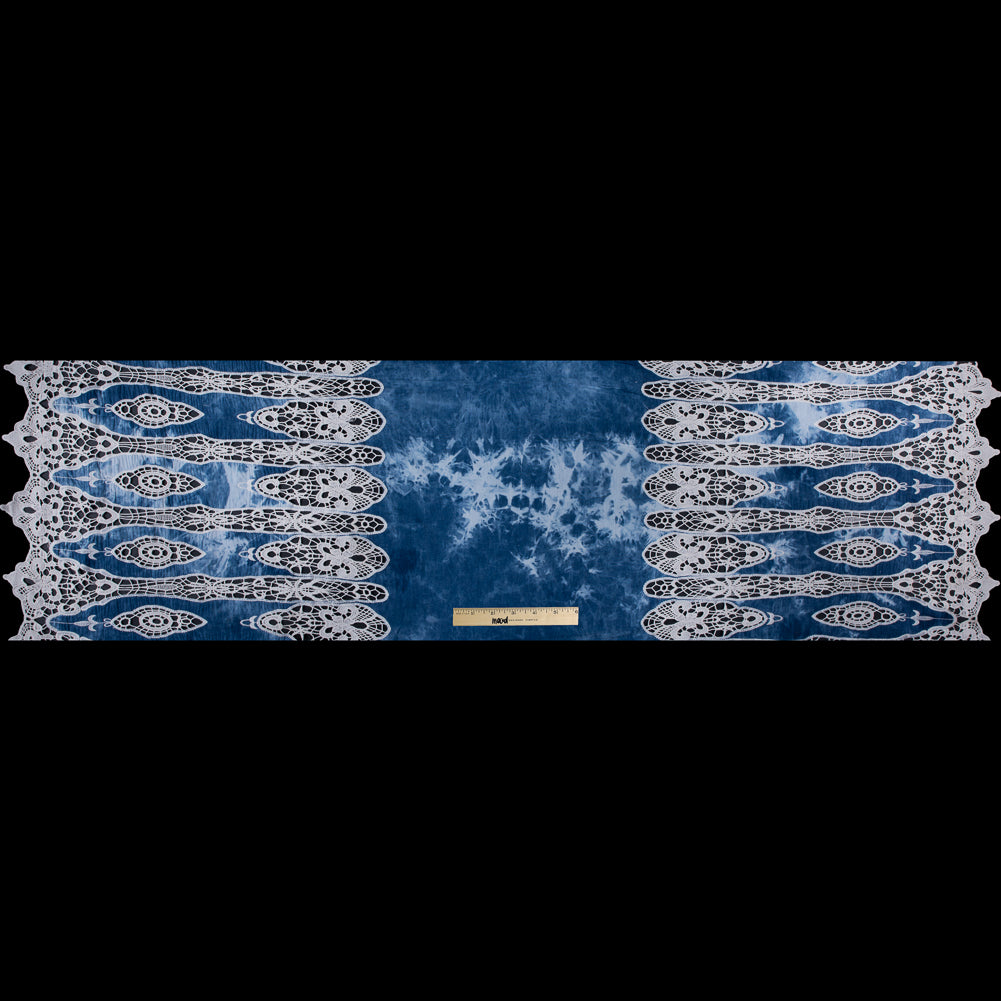 Denim and Ivory Novelty Cotton Lace - Folded