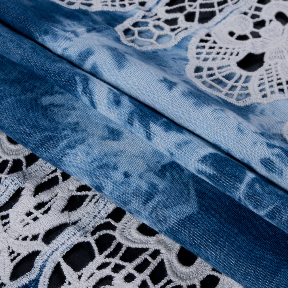 Denim and Ivory Novelty Cotton Lace - Detail