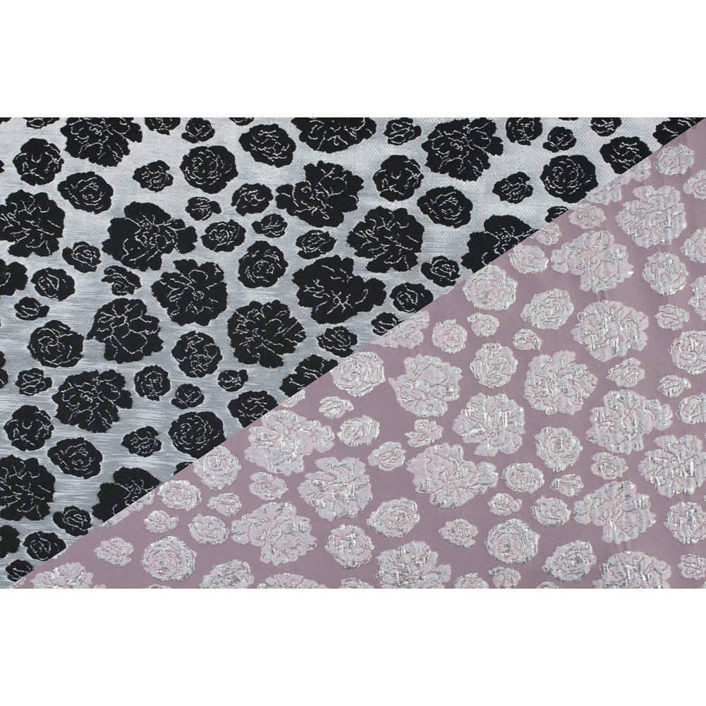 Metallic Silver/Pink Floral Polyester Brocade - Full