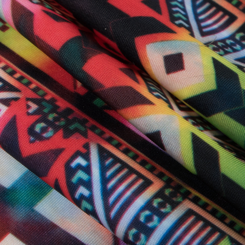 Max-Dri Performance Tricot, Anti-Microbial - Blue and Multi-Colored Geometric Folded