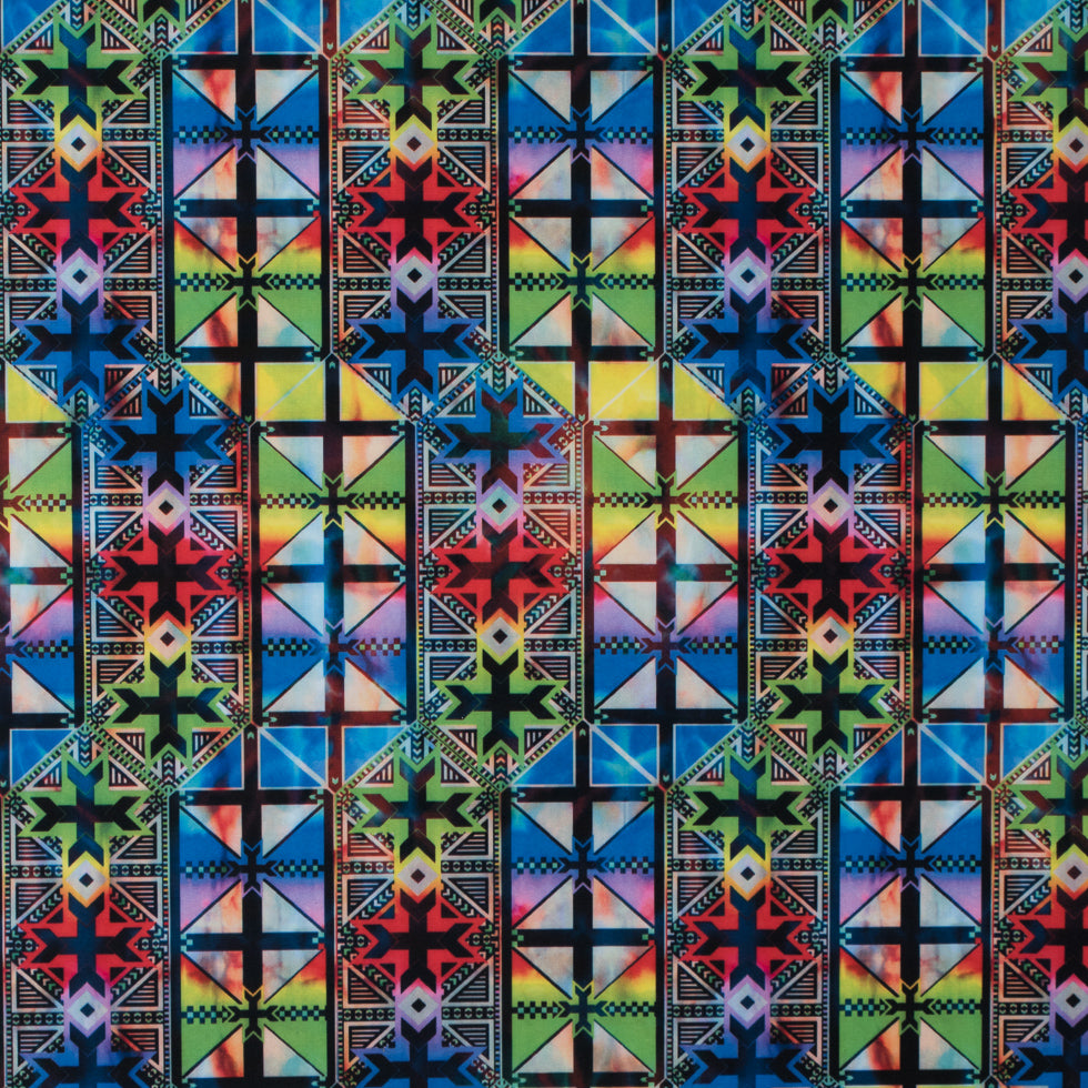 Max-Dri Performance Tricot, Anti-Microbial - Blue and Multi-Colored Geometric