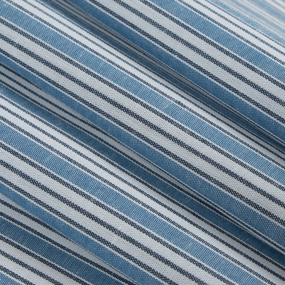 Powder Blue/Bijou Blue/White Shadow Striped Cotton Shirting - Folded