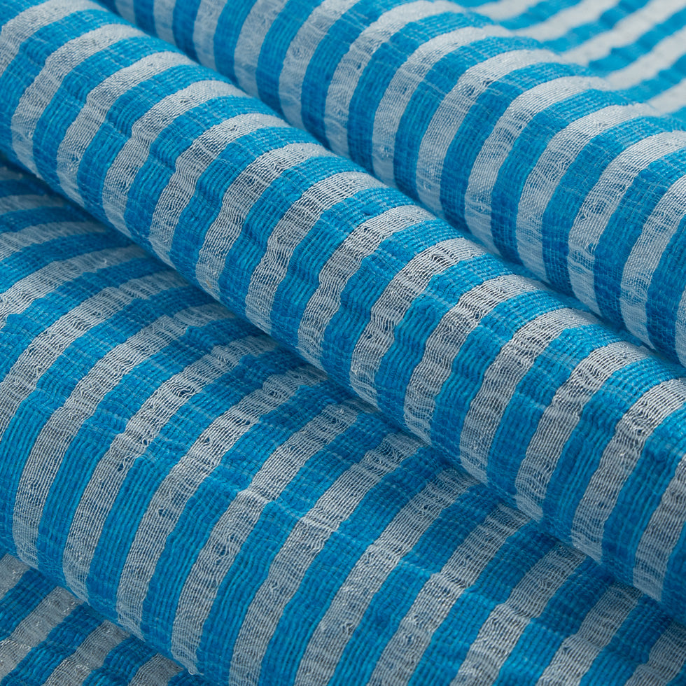 Malibu Blue/White Candy Striped Crinkled Organdy Folded