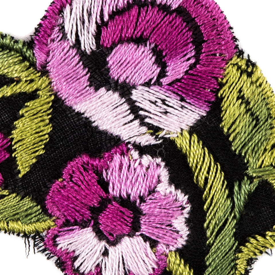 Pink and Green Flower Embroidered Applique - 2 - Detail