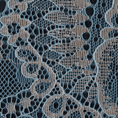 Powder Blue and Metallic Gold Floral Lace With Scalloped Edges Full