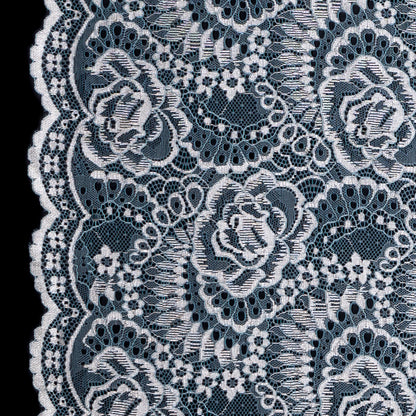 Powder Blue and Metallic Gold Floral Lace With Scalloped Edges
