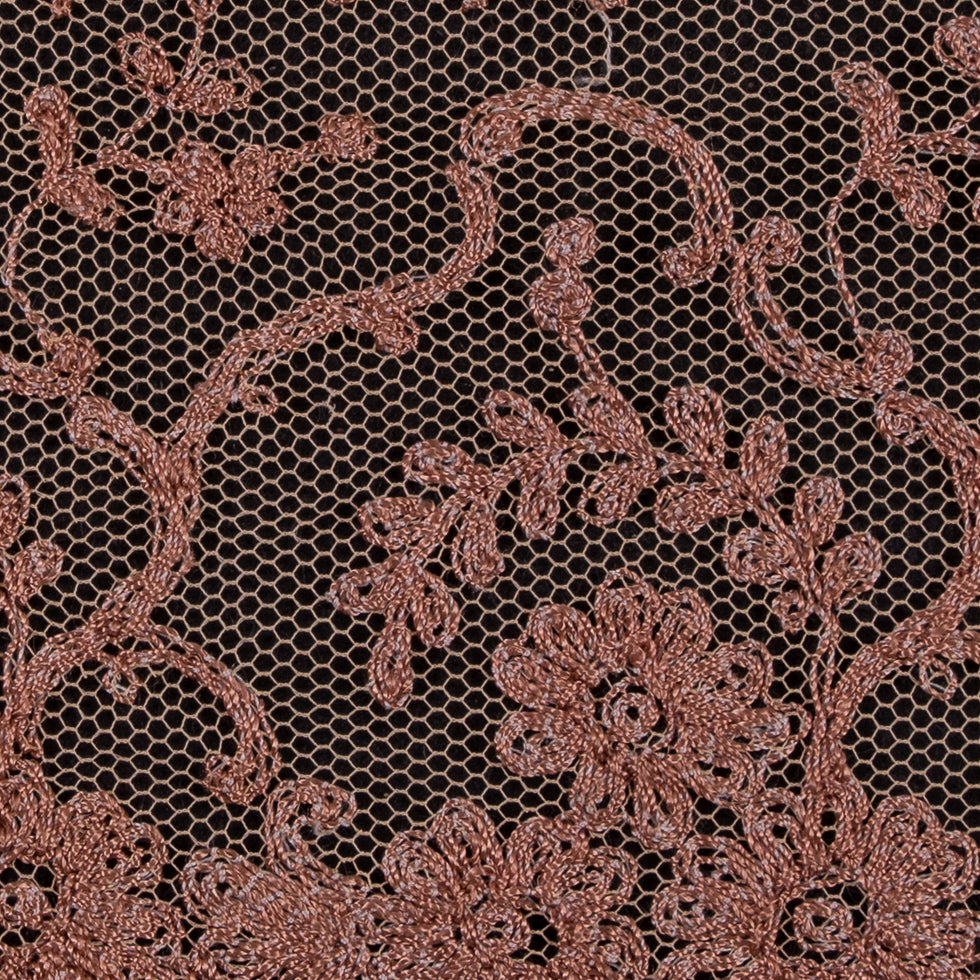 Tan Floral Embroidery on Mesh 3" Detail