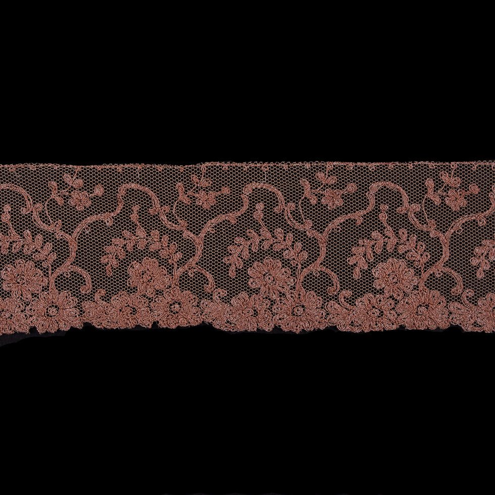 Tan Floral Embroidery on Mesh 3"