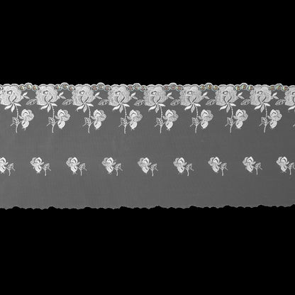 White Floral Embroidery on Mesh with Sequins - 6"