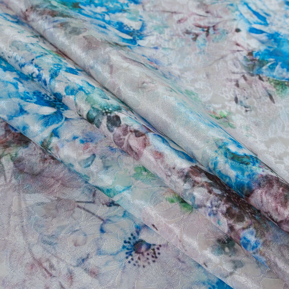 French Blue and Birch Digitally Printed Floral Jacquard Folded