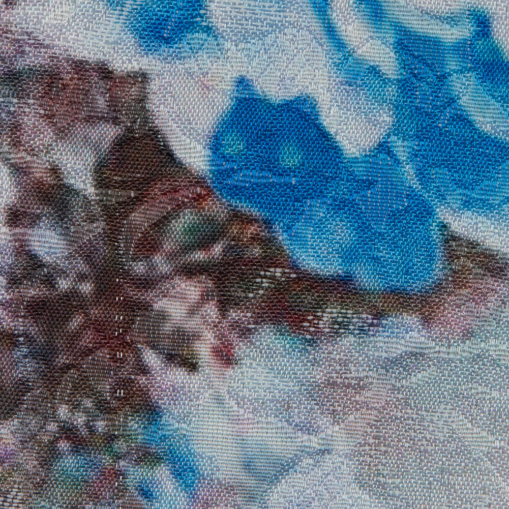 French Blue and Birch Digitally Printed Floral Jacquard Detail