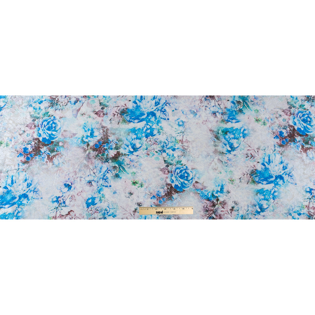 French Blue and Birch Digitally Printed Floral Jacquard Full