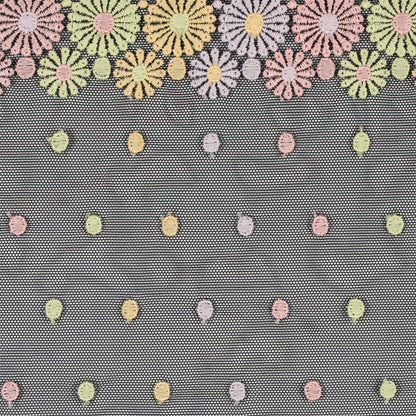 Pastel Floral Embroidery on Black Mesh - 6.5 - Detail