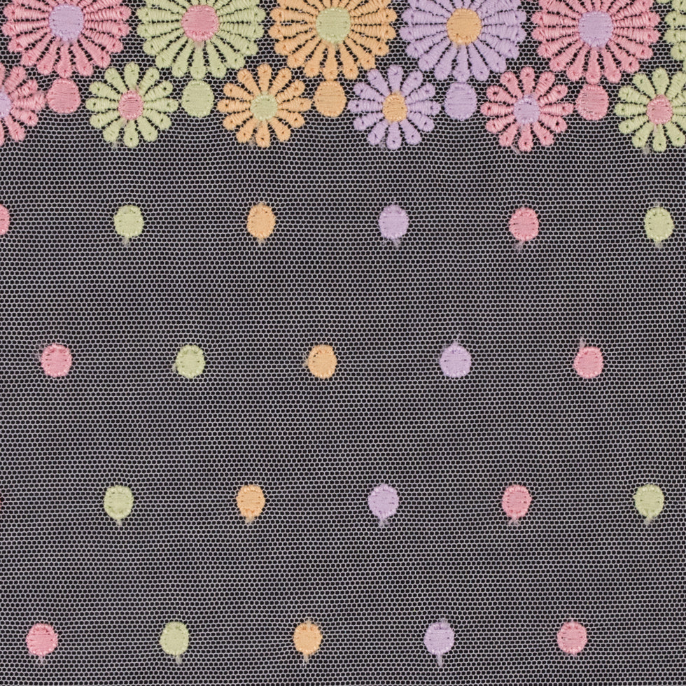 Pastel Floral Embroidery on White Mesh - 6.5 - Detail