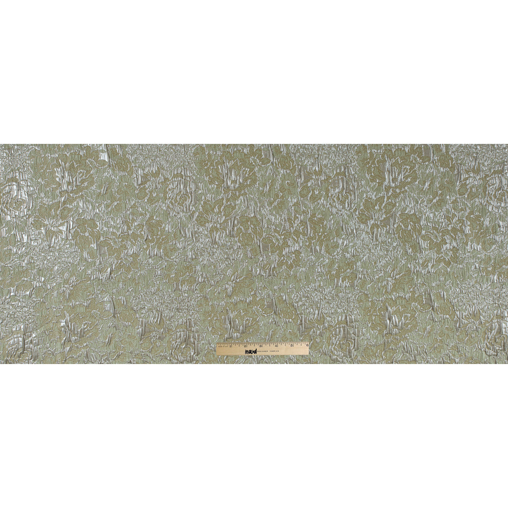 Khaki, Pista Green and Silver Abstract Floral Metallic Brocade/Jacquard - Folded