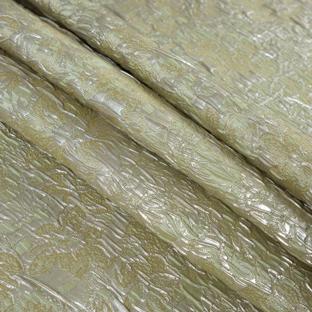 Khaki, Pista Green and Silver Abstract Floral Metallic Brocade/Jacquard - Detail