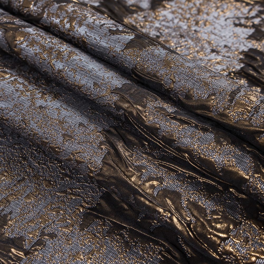 Metallic Gold and Gray Abstract Brocade - Folded