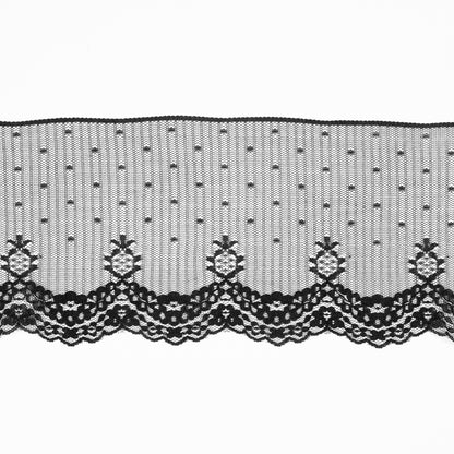 Black Striped and Spotted Floral Lace Trim - 5.75"