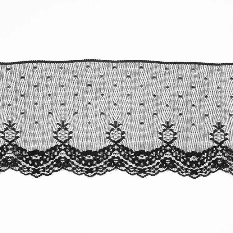 template--25130090922057__main-Black Striped and Spotted Floral Lace Trim - 5.75"