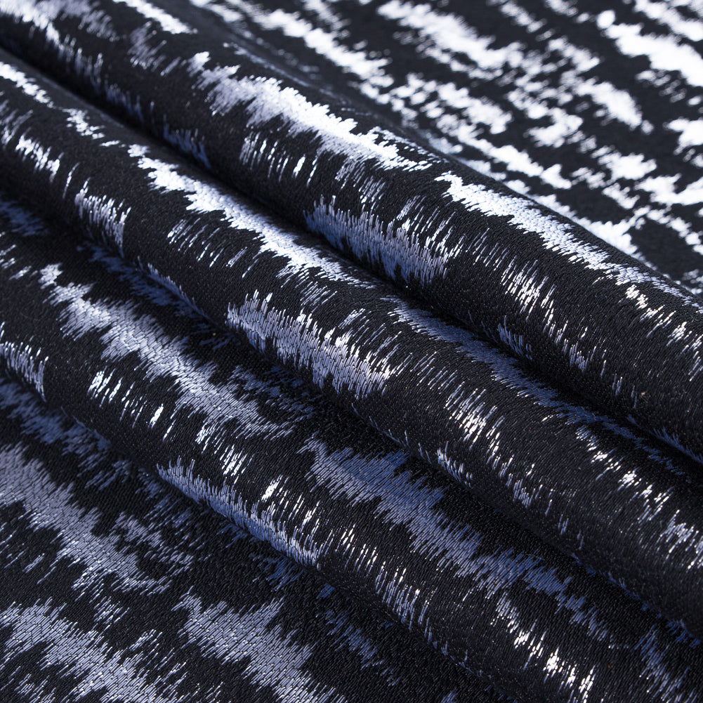 Black and Metallic White Ikat Brocade - Folded