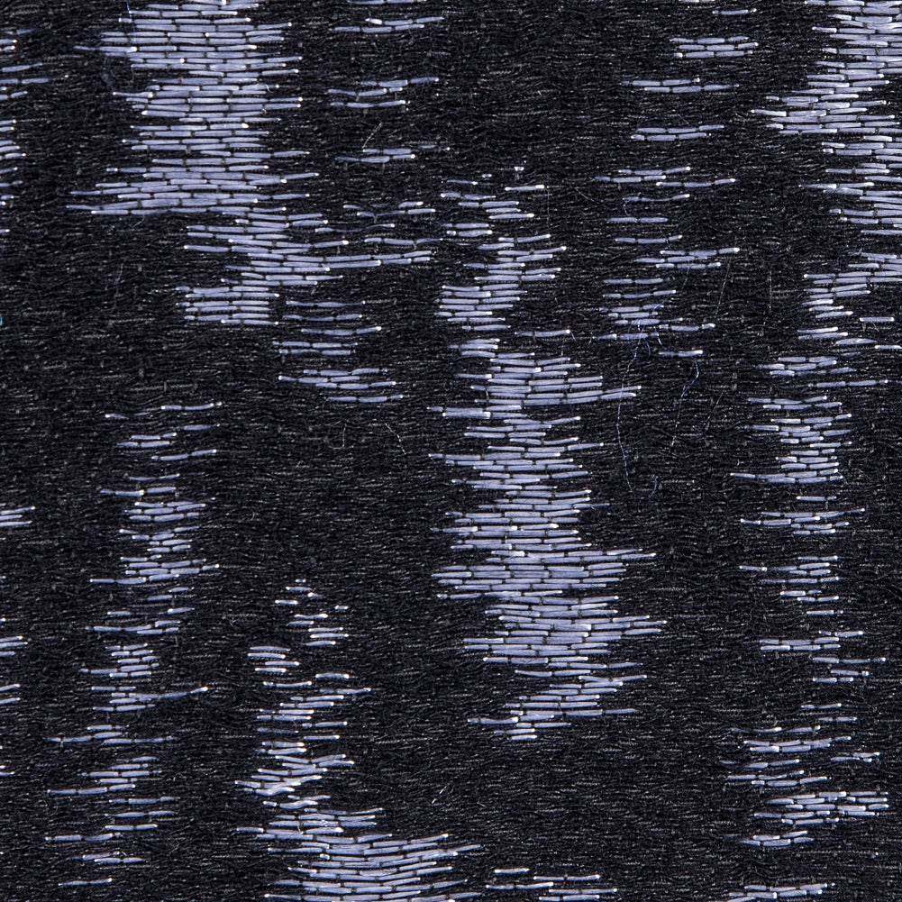 Black and Metallic White Ikat Brocade - Detail