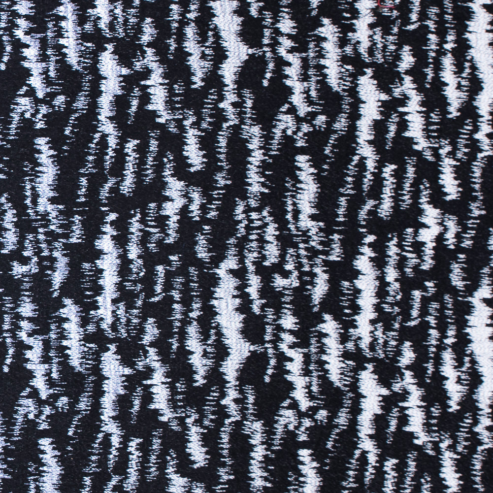 Black and Metallic White Ikat Brocade
