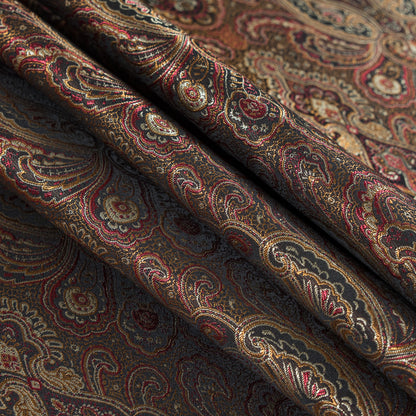 Radiant Red and Gold Paisley Damask Jacquard - Folded