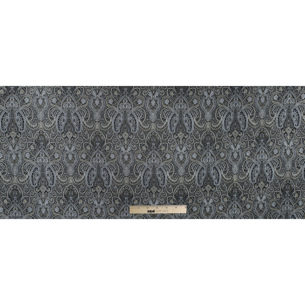 Radiant Platinum and Black Paisley Damask Jacquard Folded