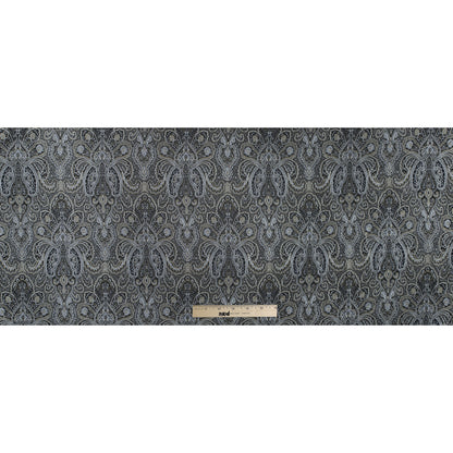 Radiant Platinum and Black Paisley Damask Jacquard Folded
