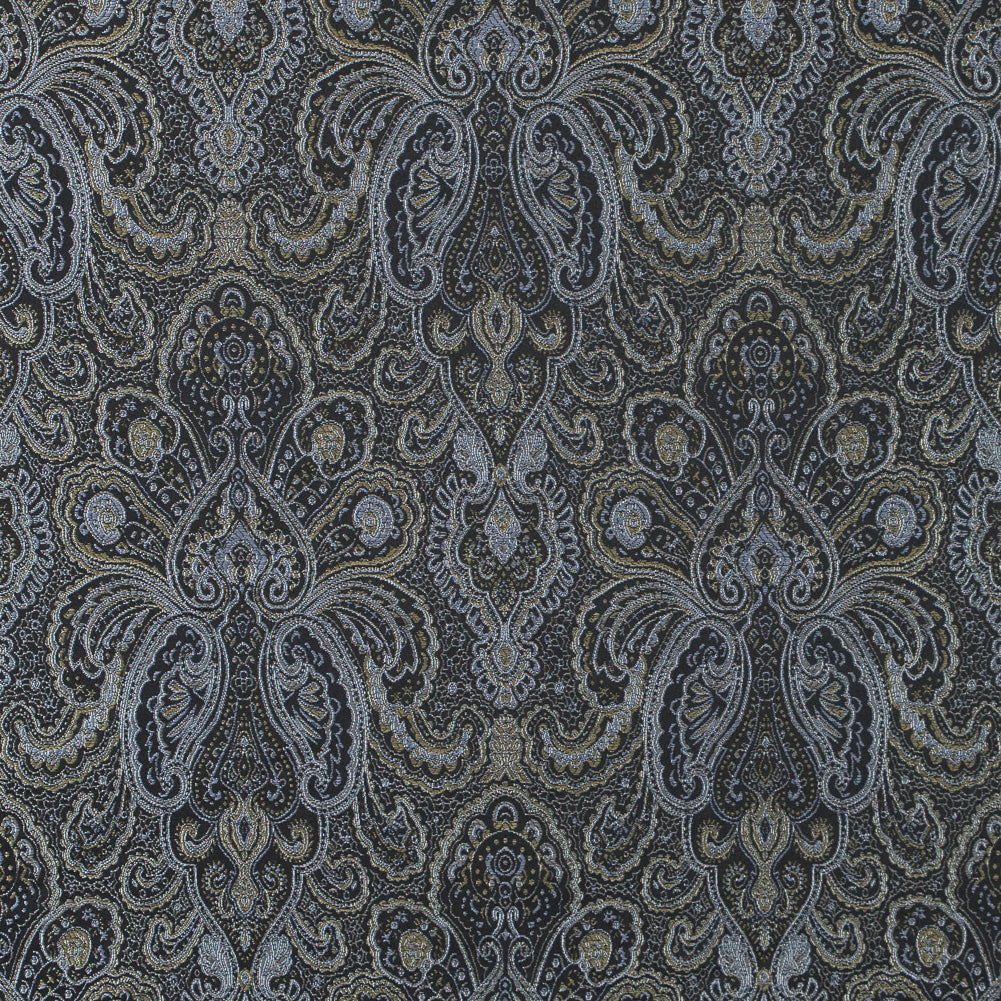 Radiant Platinum and Black Paisley Damask Jacquard