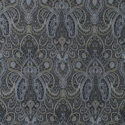 Radiant Platinum and Black Paisley Damask Jacquard