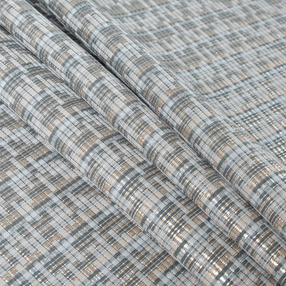 Ivory, Lake Blue and Silver Metallic Brocade Folded