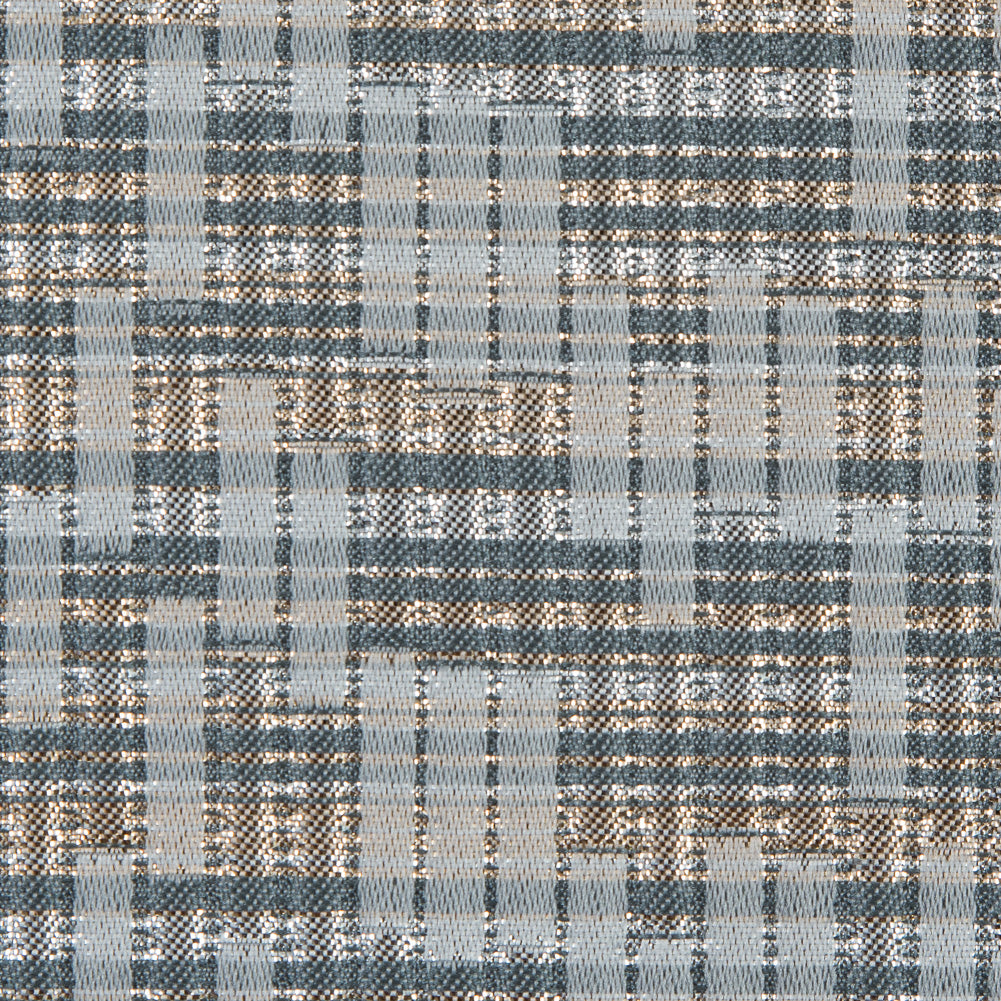 Ivory, Lake Blue and Silver Metallic Brocade Detail