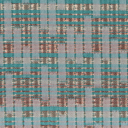 Ivory, Sea Green and Light Coral Metallic Brocade - Detail