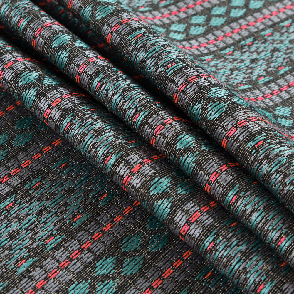 Sea Green and Fluorescent Pink Tribal Jacquard Detail