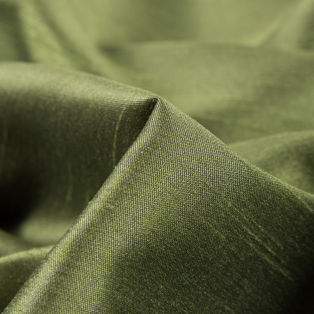 Spinach Green Solid Polyester Shantung Detail