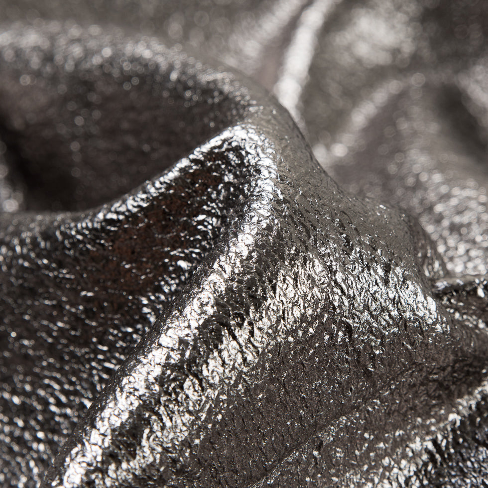 Metallic Silver/Heathered Egret Laminated French Terry Detail