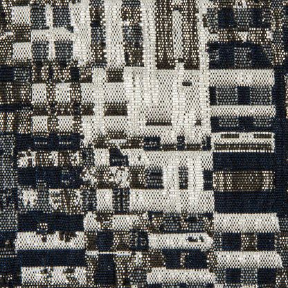 Metallic Silver/Patriot Blue/Ivory Abstract Geometric Polyester Brocade - Detail