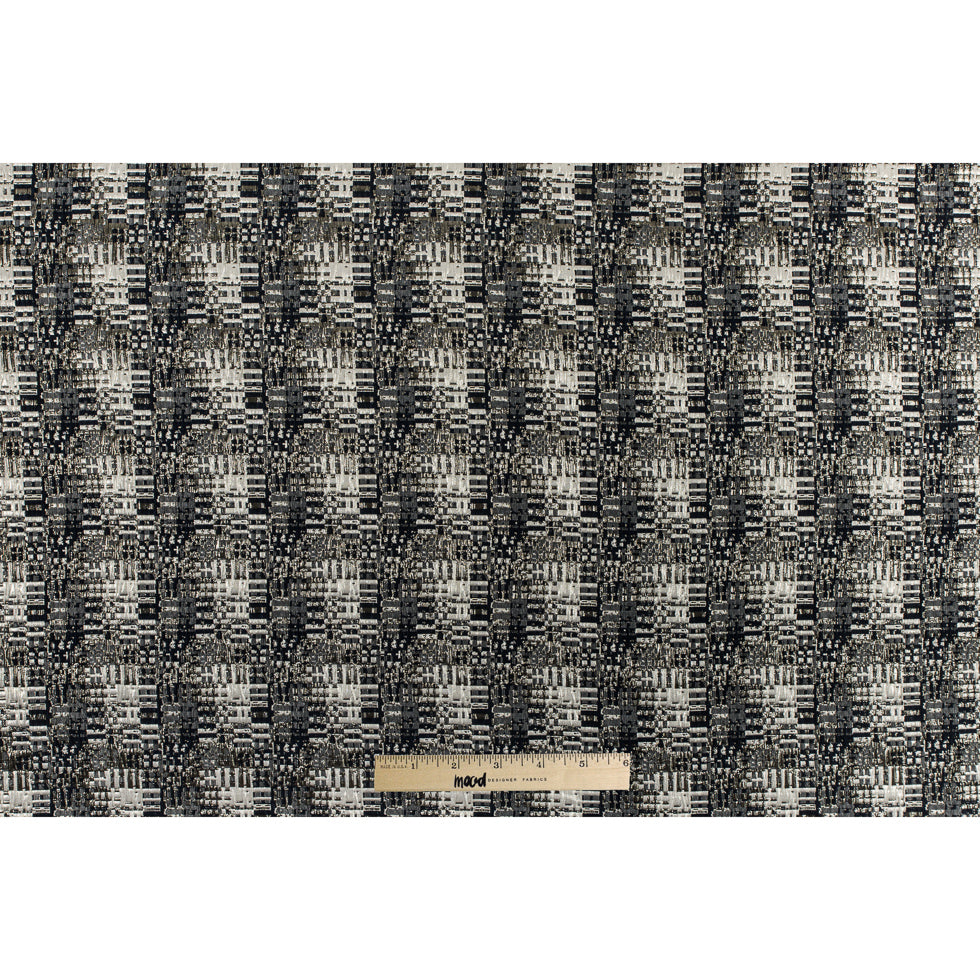 Metallic Silver/Patriot Blue/Ivory Abstract Geometric Polyester Brocade - Full