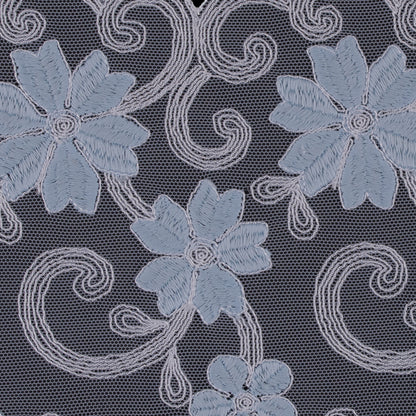 5.5" Blue and White Flower Emboidery on Mesh 5.5" Detail
