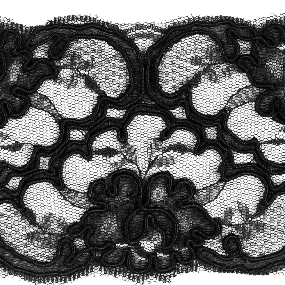 Black Corded Lace Trim - 3" Detail