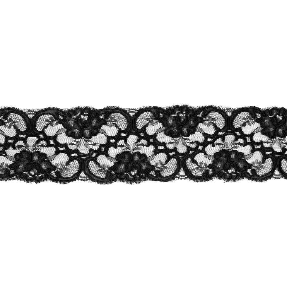 Black Corded Lace Trim - 3"